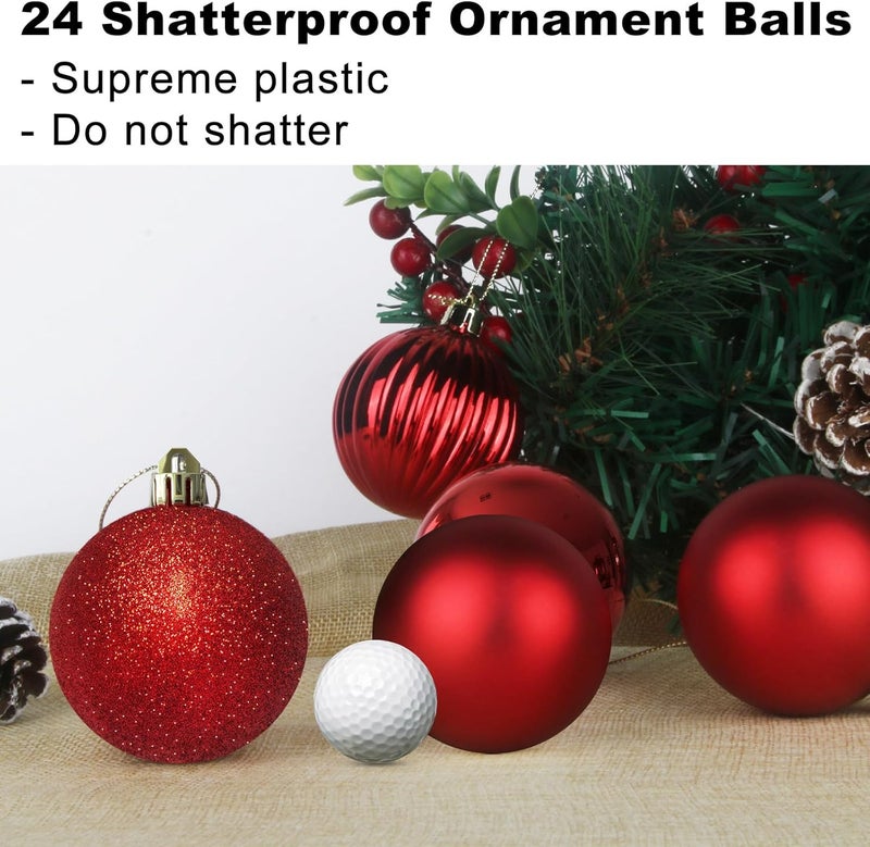 GameXcel Rose Red 3.2" Large Christmas Balls - Christmas Tree Decoration Ornaments Shatterproof Hanging Balls for Birthday Halloween Holiday Wedding Decorations Set of 24pcs - Image 3